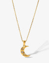 18K Gold Plated Inlaid Zircon Moon Pendant Necklace