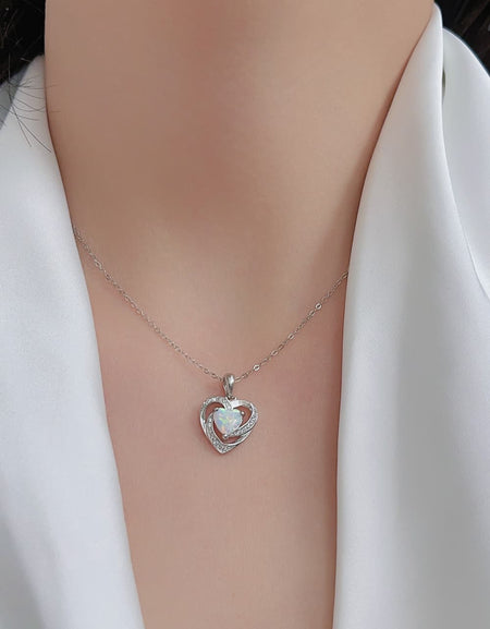 Opal Heart Pendant Necklace