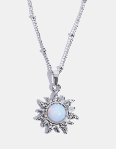 Opal Sun Pendant Stainless Steel Necklace