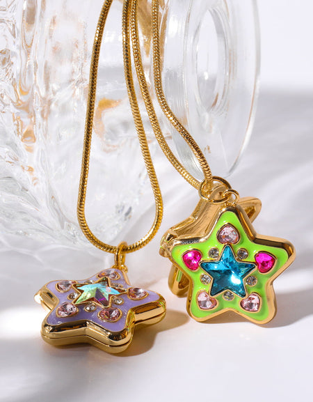 Rhinestone Decor Star Box Pendant Necklace