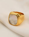 Stainless Steel 18K Gold-Plated Inlaid Shell Ring