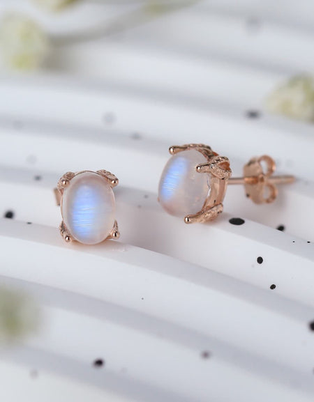 High Quality Natural Moonstone 925 Sterling Silver Stud Earrings