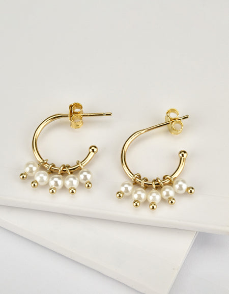 Pearl 925 Sterling Silver C-Hoop Earrings