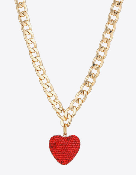 Rhinestone Heart Pendant Curb Chain Necklace