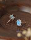 925 Sterling Silver Platinum-Plated Opal Round Stud Earrings