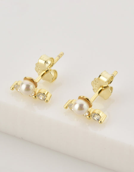 Zircon and Pearl 925 Sterling Silver Stud Earrings