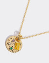 Inlaid Multicolored Zircon Round Pendant Copper Necklace