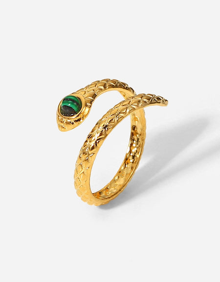 Snake Charmer Malachite Snake-Shaped Bypass Ring