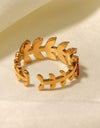 Zircon 18K Gold-Plated Leaf Open Ring