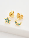 Star and Moon Zircon Mismatched Earrings