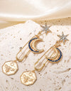 Inlaid Rhinestone Moon and Star Drop Earrings