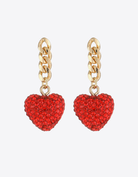 Rhinestone Heart Chain Drop Earrings