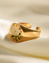 Flower Pattern Stainless Steel Open Ring