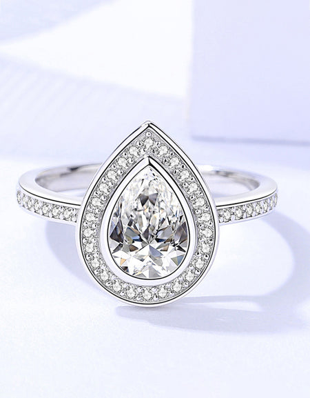 925 Sterling Silver Teardrop Moissanite Ring