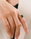 18k Gold Plated Malachite Leaf Ring