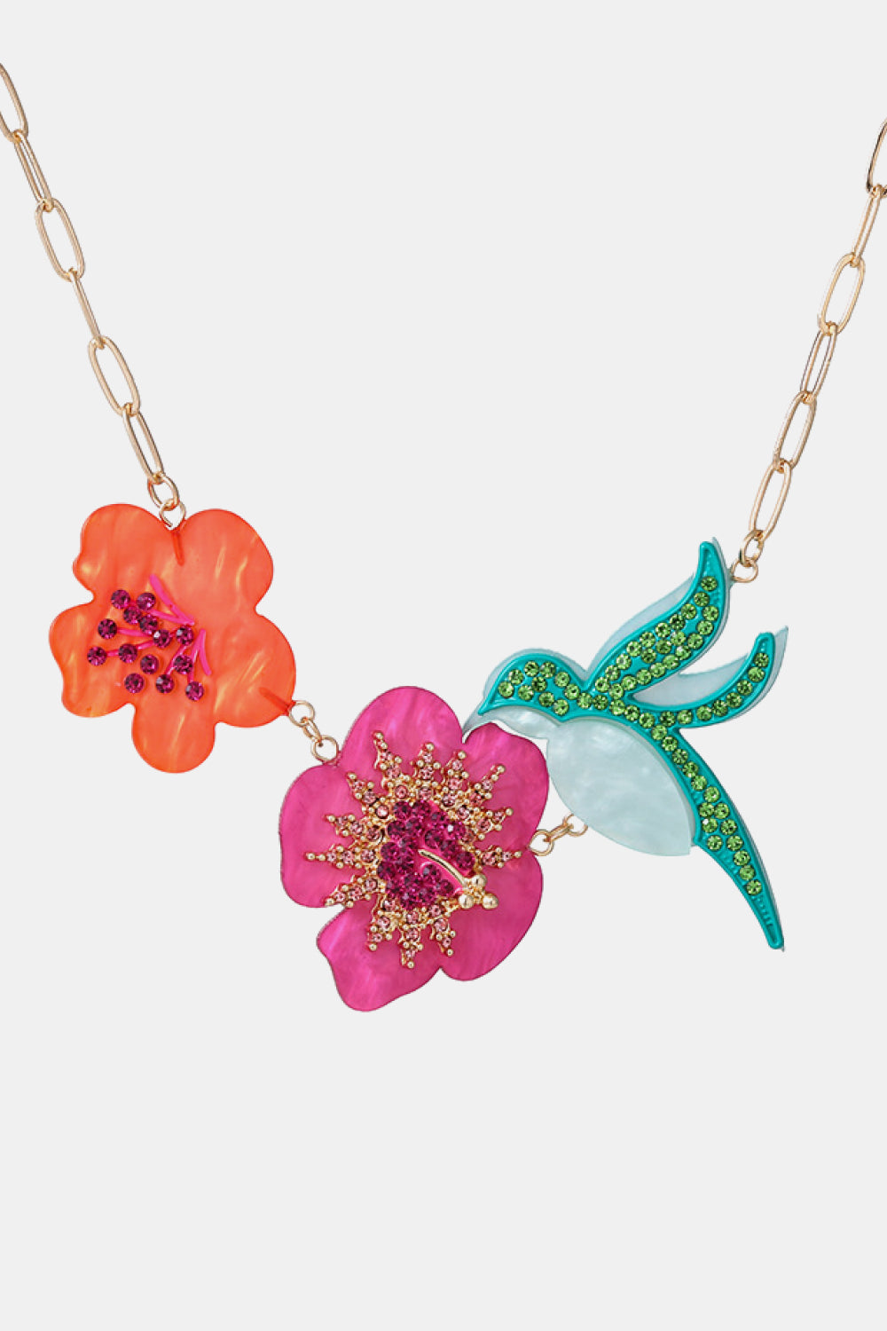 Flower & Bird Rhinestone Decor Necklace