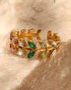 Zircon 18K Gold-Plated Leaf Open Ring