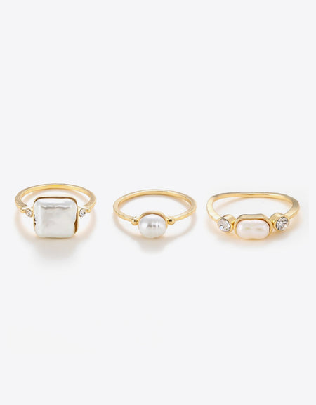 Pearl 18K Gold-Plated Ring Set