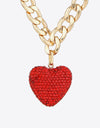 Rhinestone Heart Pendant Curb Chain Necklace