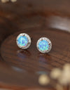 925 Sterling Silver Platinum-Plated Opal Round Stud Earrings