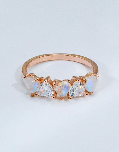 Moonstone and Zircon Heart Ring