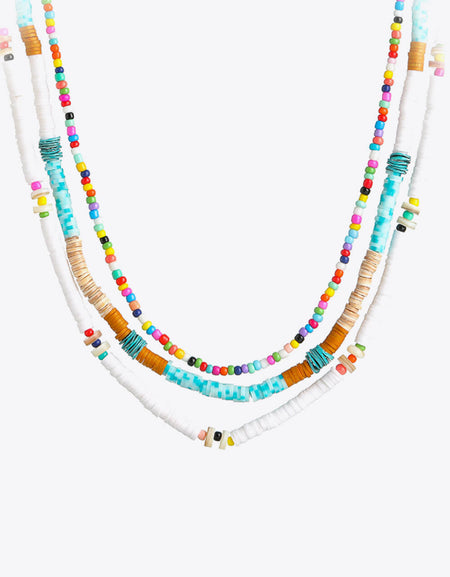 Multicolored Bead Necklace Three-Piece Set