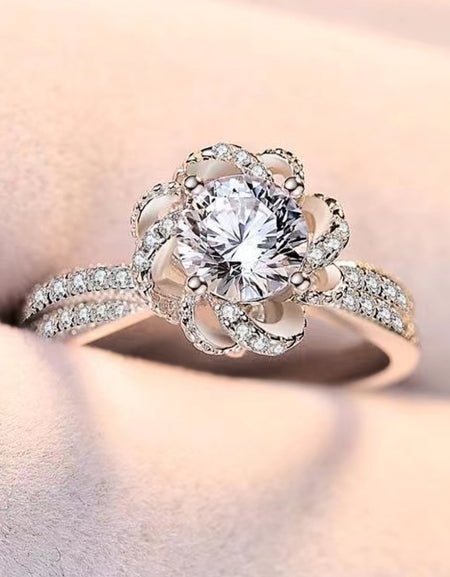 2 Carat Moissanite Floral Platinum-Plated Ring