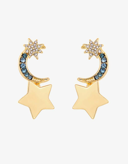 5-Pair Wholesale Lasting Wish Inlaid Rhinestone Star and Moon Drop Earrings