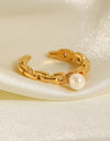 Pearl Stainless Steel Open Ring