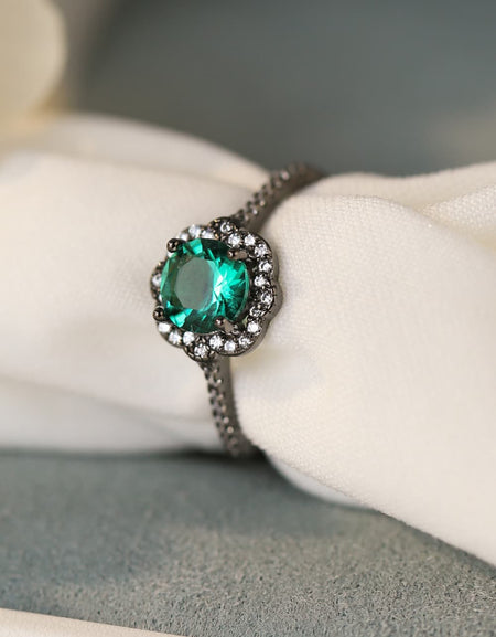 Paraiba Blue Zircon Flower Shape Ring