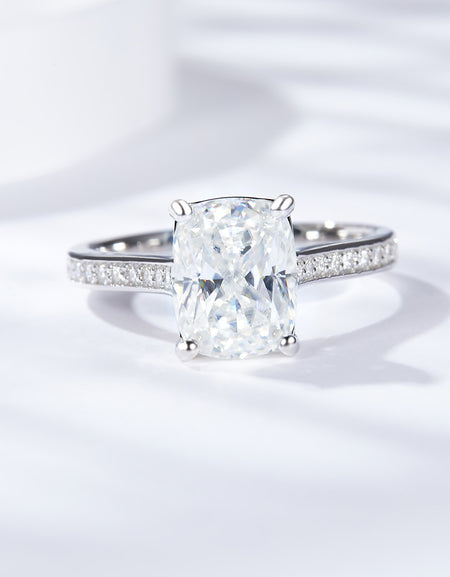 3 Carat Moissanite Platinum-Plated Side Stone Ring