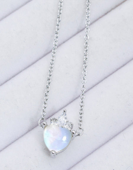 925 Sterling Silver Moonstone Heart Pendant Necklace