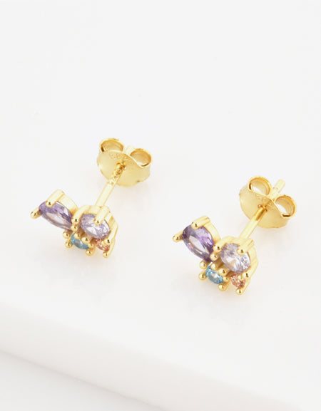 Multicolored Zircon 925 Sterling Silver Stud Earrings