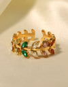 Zircon 18K Gold-Plated Leaf Open Ring