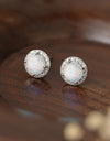 925 Sterling Silver Platinum-Plated Opal Round Stud Earrings