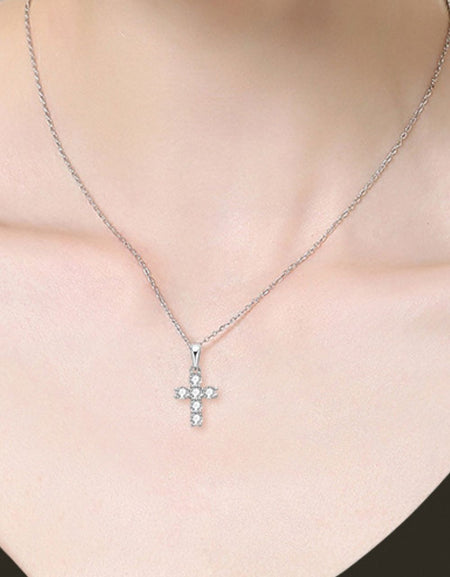 925 Sterling Silver Cross Moissanite Pendant Necklace