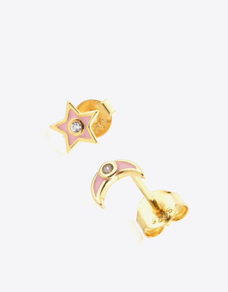 Star and Moon Zircon Mismatched Earrings