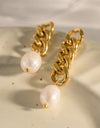 Stainless Steel Pearl Asymmetrical Earrings