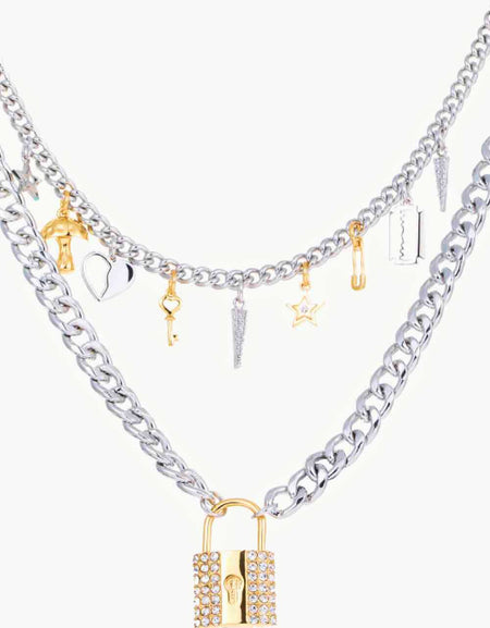 5-Piece Wholesale Lock Pendant Double-Layered Necklace