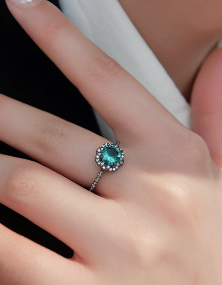 Paraiba Blue Zircon Flower Shape Ring