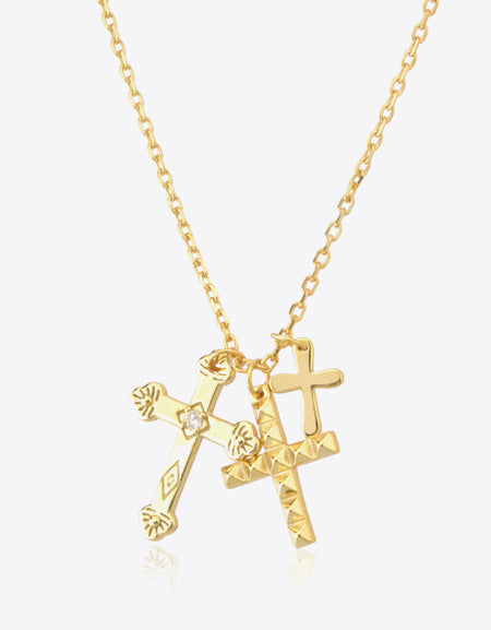 Inlaid Zircon Cross Pendant 925 Sterling Silver Necklace