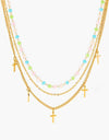 18K Gold Plated Cross Pendant Triple-Layered Necklace