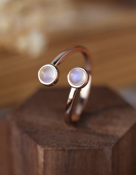 High Quality Natural Moonstone 925 Sterling Silver Toi Et Moi Ring