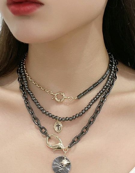 Snake and Cross Pendant Three-Piece Necklace Set