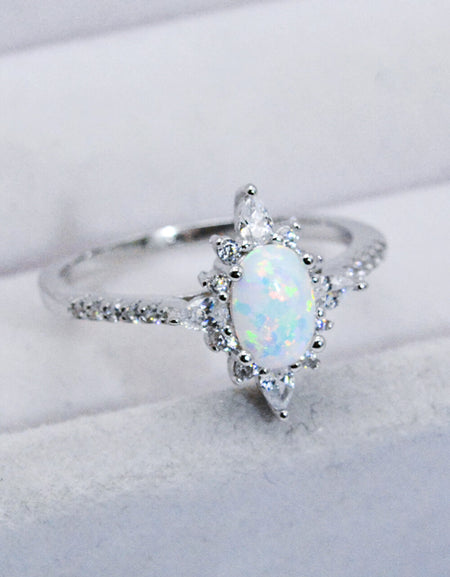 Platinum-Plated Opal and Zircon Ring