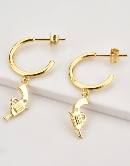 925 Sterling Silver C-Hoop Gun Drop Earrings