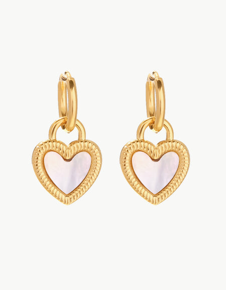 Inlaid Shell Heart Drop Earrings