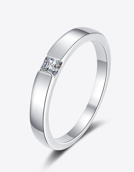 Inlaid Moissanite Rhodium-Plated Ring