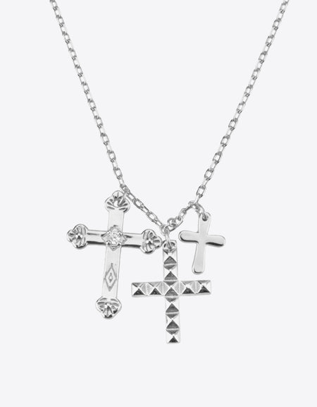 Inlaid Zircon Cross Pendant Necklace