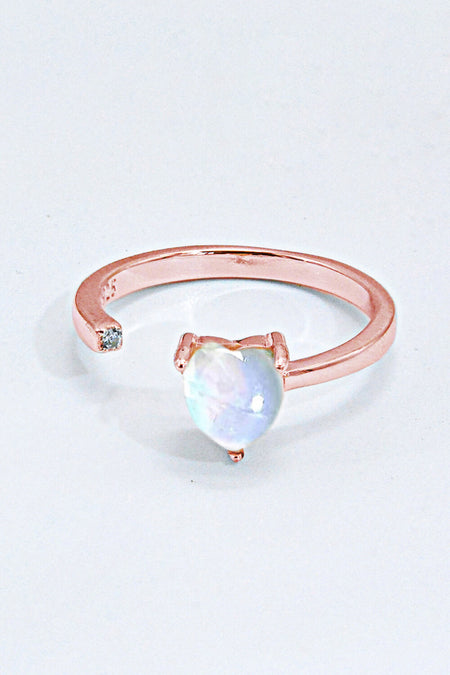 Inlaid Moonstone Heart Adjustable Open Ring